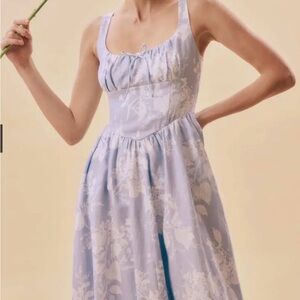 Reformation Balia Linen Dress Angelic Floral Blue Midi NWT Size 12 | retail 278$